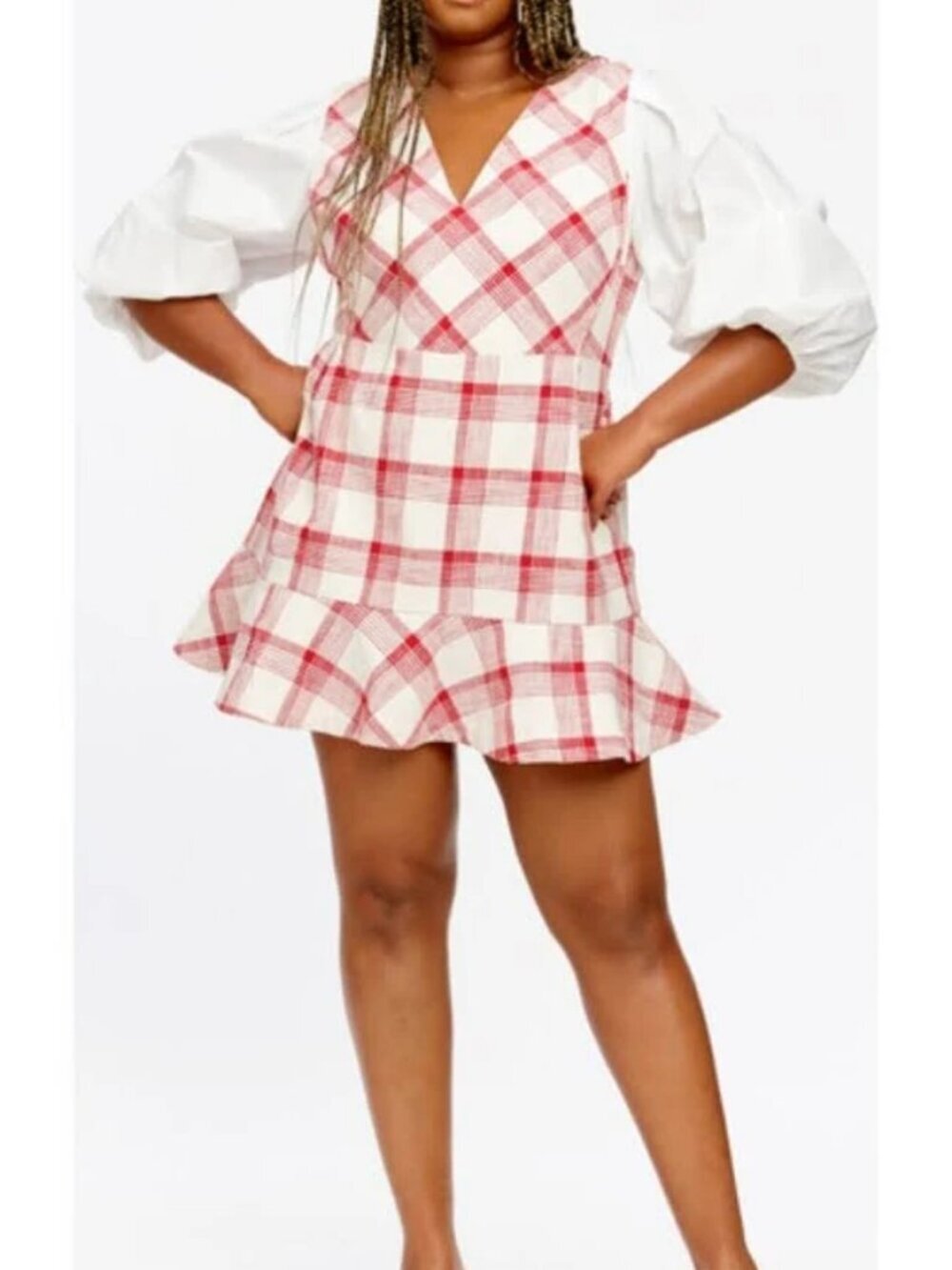 Tanya Taylor Gemma Dress Mini Plaid Long Sleeve Lined Cotton V Neck Red Size 6